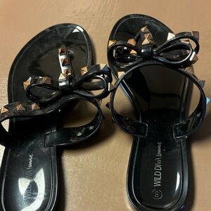 Wild Diva Black Sandals with Gold Studs